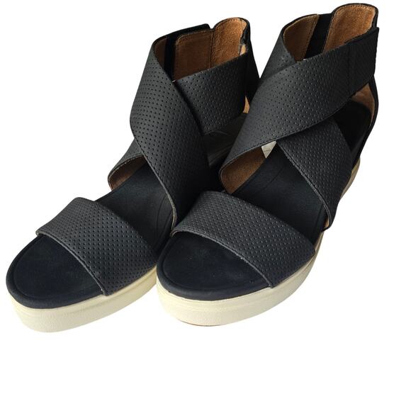 Dr. Scholl's Shoes - Dr. Scholl's Women's Sheena Strappy Black Criss-Cross Wedge Sandal US 9M